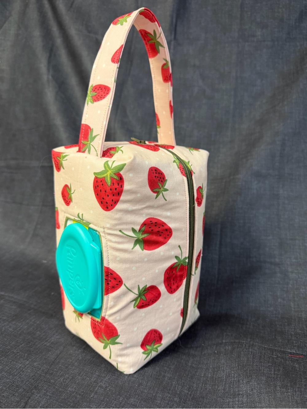 Strawberry Print Wipe Tote Bag with Carry Handle